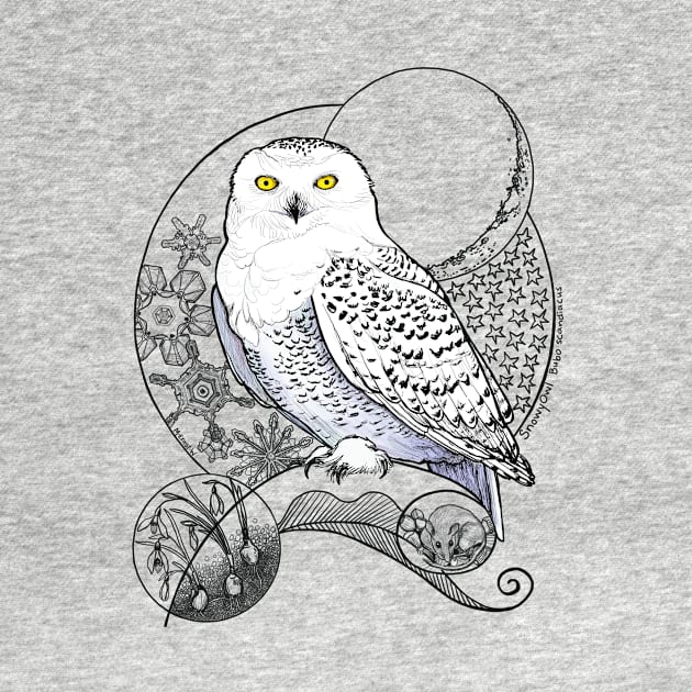 Snowy Owl Doodle in a blue wintery scene by mernstw